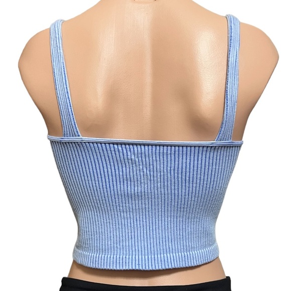 Free People Intimately Washed Seamless Crop Top Washed Light Blue NWOT - Picture 2 of 4